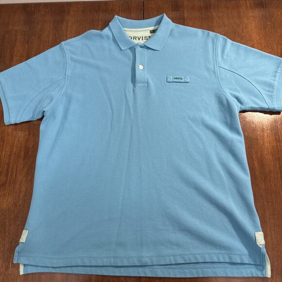 Orvis Heavy Cotton Polo Shirt Light Blue Men's Size Large 100% Cotton - Picture 1 of 9